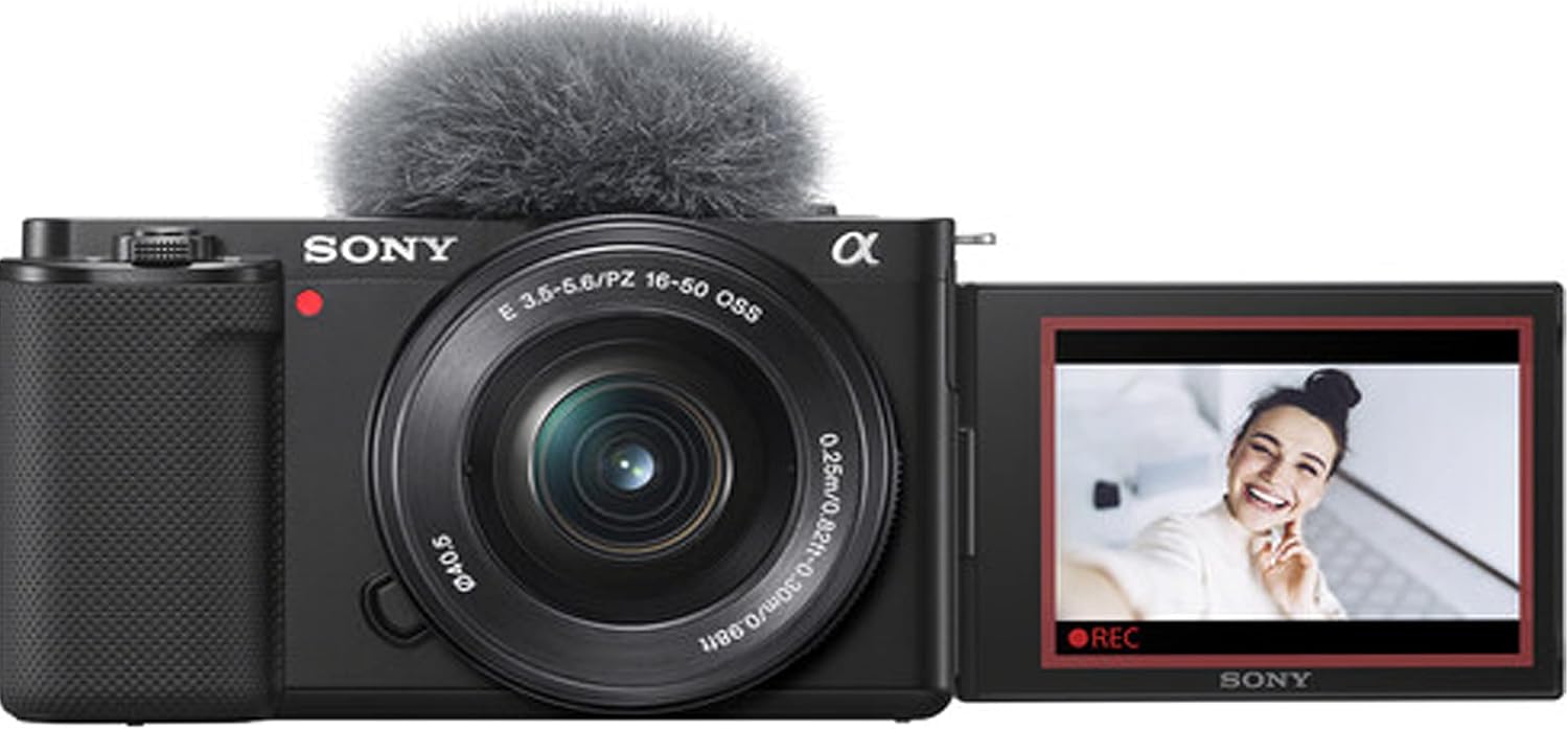 Sony ZV-E10 Mirrorless Camera with 16-50mm Lens, 128GB Extreem Speed Memory,.43 Wide Angle & 2X Lenses, Case. Tripod, Filters, Hood, Grip,Spare Battery & Charger, Editing Software Kit -Deluxe Bundle