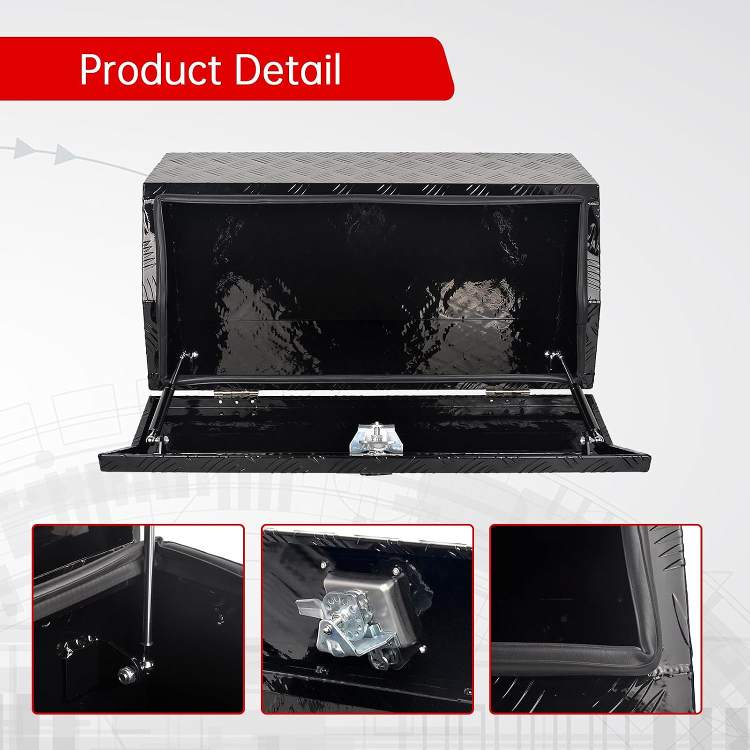 30'' Inch Aluminum Trailer Tongue Tool Box Truck Bed Toolbox Underbody Storage Organizer Waterproof Square Storage Organizer with Lock and Keys Black(‎30' L x 13.2' W x 13.5' H)