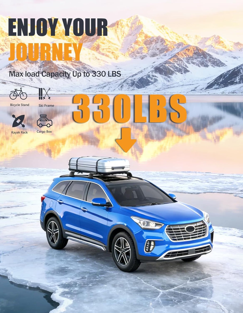 KINGGERI 330lbs Roof Rack Cross Bars Fit for 2019-2023 Hyundai Santa Fe & Santa Fe Hybrid, Lockable Heavy Duty Full Metal Aluminum Roof Rack Cross Bars Cargo Hauler Bag Luggage Kayak Car Accessories