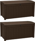 Keter 2-Pack Borneo 110 Gallon Deck Box Organizer, Doubles as 2-Person Bench Seat, Brown – Large Resin Outdoor Storage and Seating with Lockable Lid for Garden, Pool, and Patio