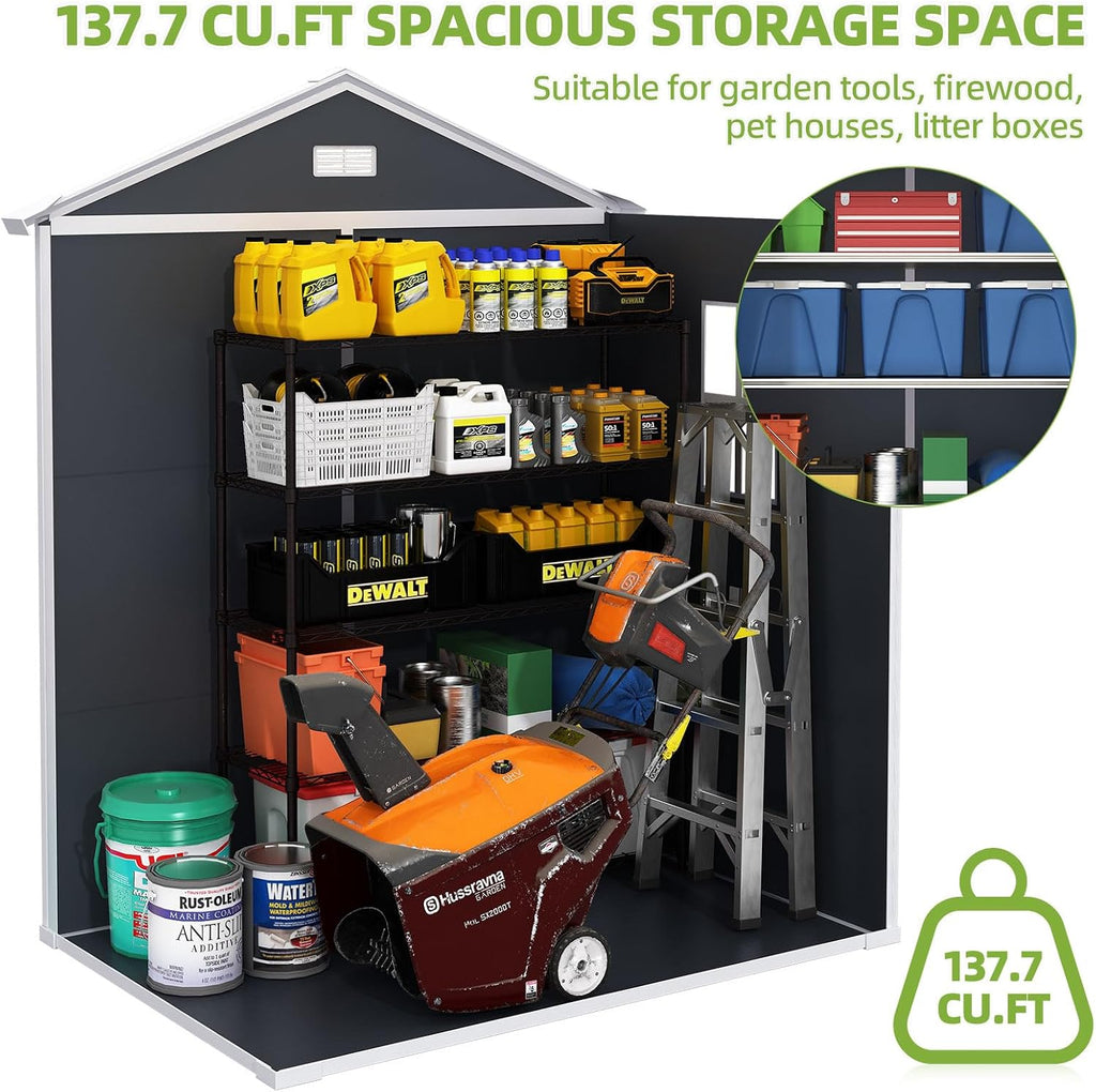 YOFE Outdoor Storage Shed 6x4.4FT, Resin Shed Plastic with Floor for Garden Tool,Waterproof Outdoor Resin Storage,Lockable Doors for Patio,Yard,Lawn (Darkgray 6x4)