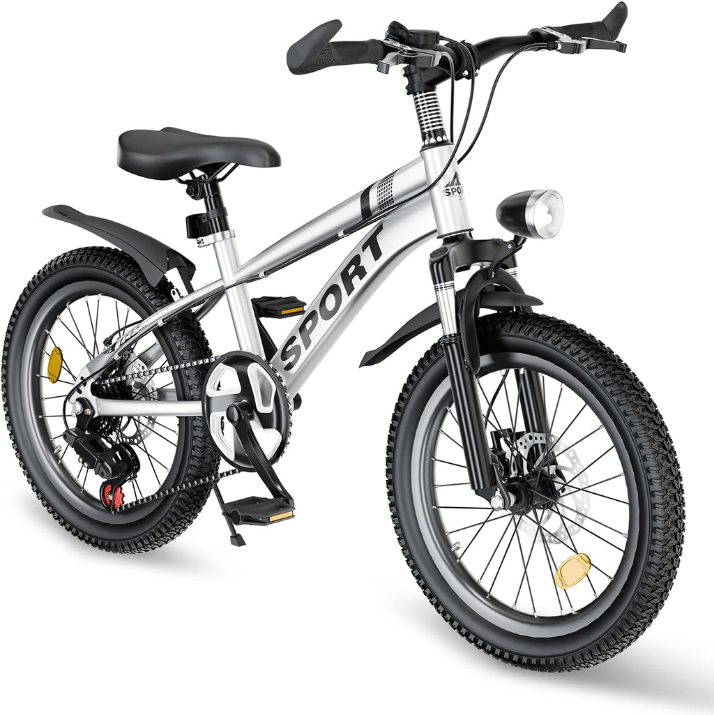 20/24 Inch Kids Mountain Bike for Boys & Girls 7-12, 7-Speed, Dual Disc Brakes, Shock Absorber, LED Light Road Bicycle