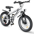 20/24 Inch Kids Mountain Bike for Boys & Girls 7-12, 7-Speed, Dual Disc Brakes, Shock Absorber, LED Light Road Bicycle