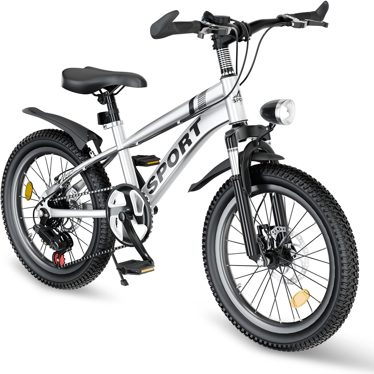 20/24 Inch Kids Mountain Bike for Boys & Girls 7-12, 7-Speed, Dual Disc Brakes, Shock Absorber, LED Light Road Bicycle