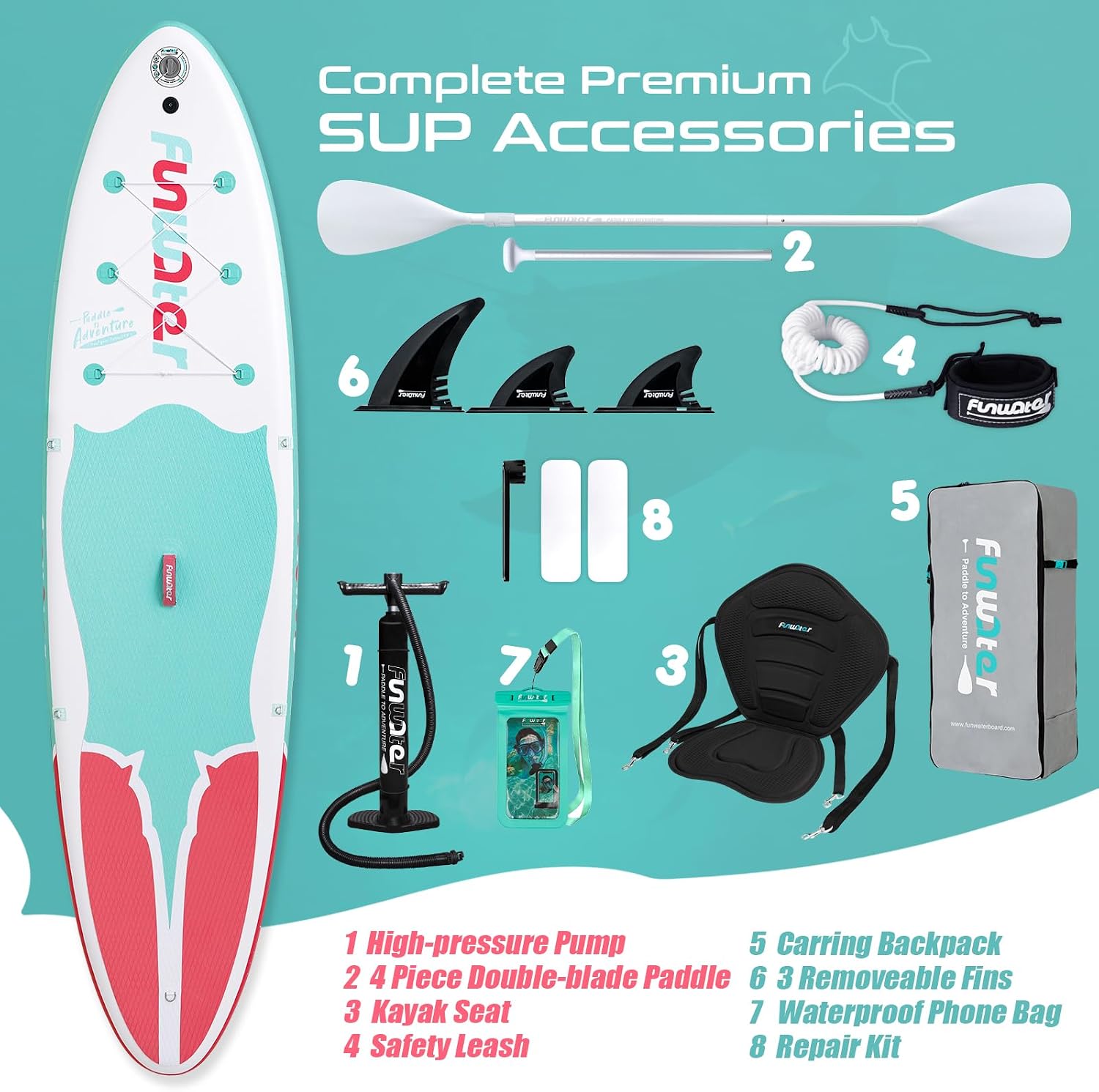 FunWater Inflatable Stand Up Paddle Board 10'6'/11'/11'6' Paddle Board for Adults & Youth, Paddleboards Inflatable with Premium SUP Accessories, Wide Stable, Non-Slip Comfort Deck