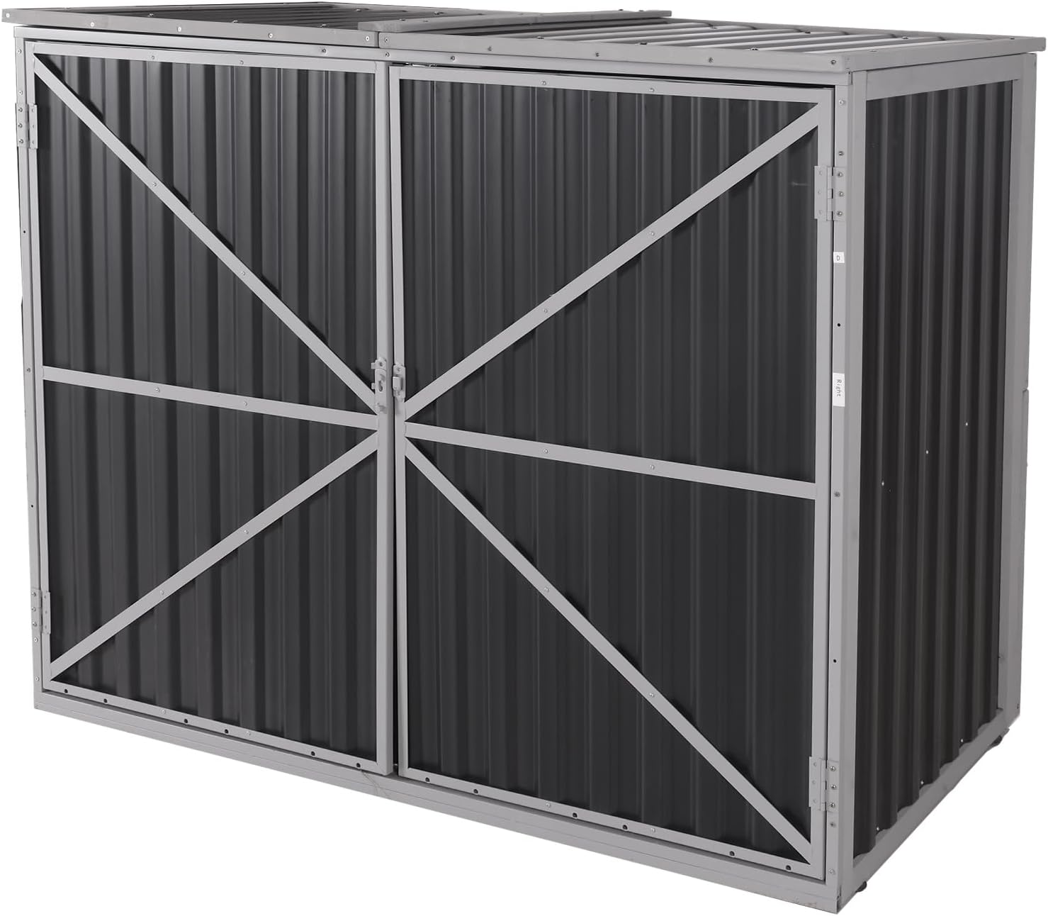 Outdoor Storage Shed with Metal and Wood Frame, Resin Garden Sheds with Removable Shelves and Floor, Weatherproof Plastic Roof Outdoor Trash Can Shed, Horizontal Storage Cabinet for Patio(Black)