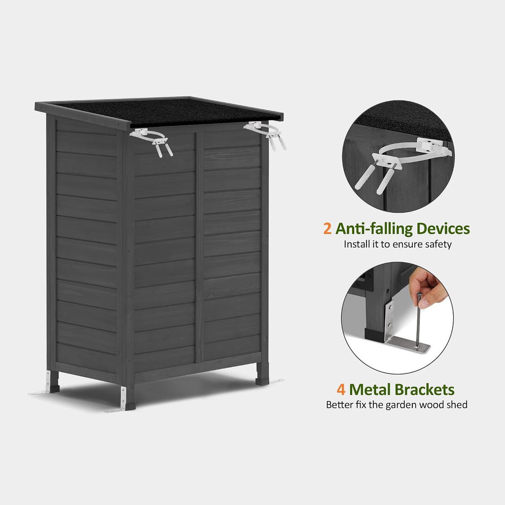 MCombo Outdoor Storage Cabinet, Small Storage Shed with Removable Shelf, Wood Garden Shed with 2 Doors for Yard Patio Lawn (24.6 x 18.3 x 38.2 inch) 0985 (Grey)