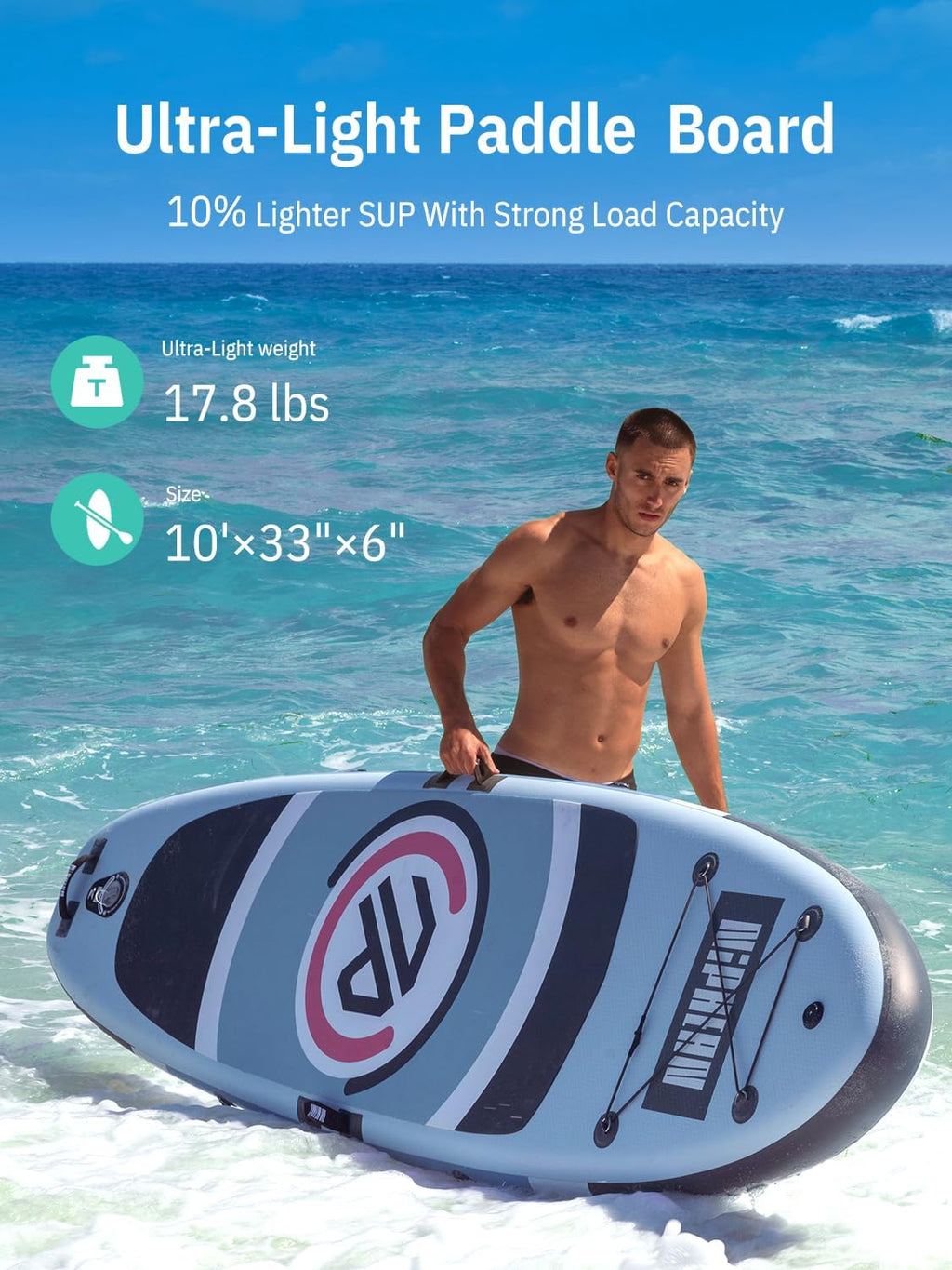 Niphean（Ultra-Light） Inflatable Paddle Board with StabilTrac Fin and Durable SUP Accessories, 10' Stand Up Paddle Boards for Adults & Youth, Versatile Yoga Paddle Board, Gift Ideas