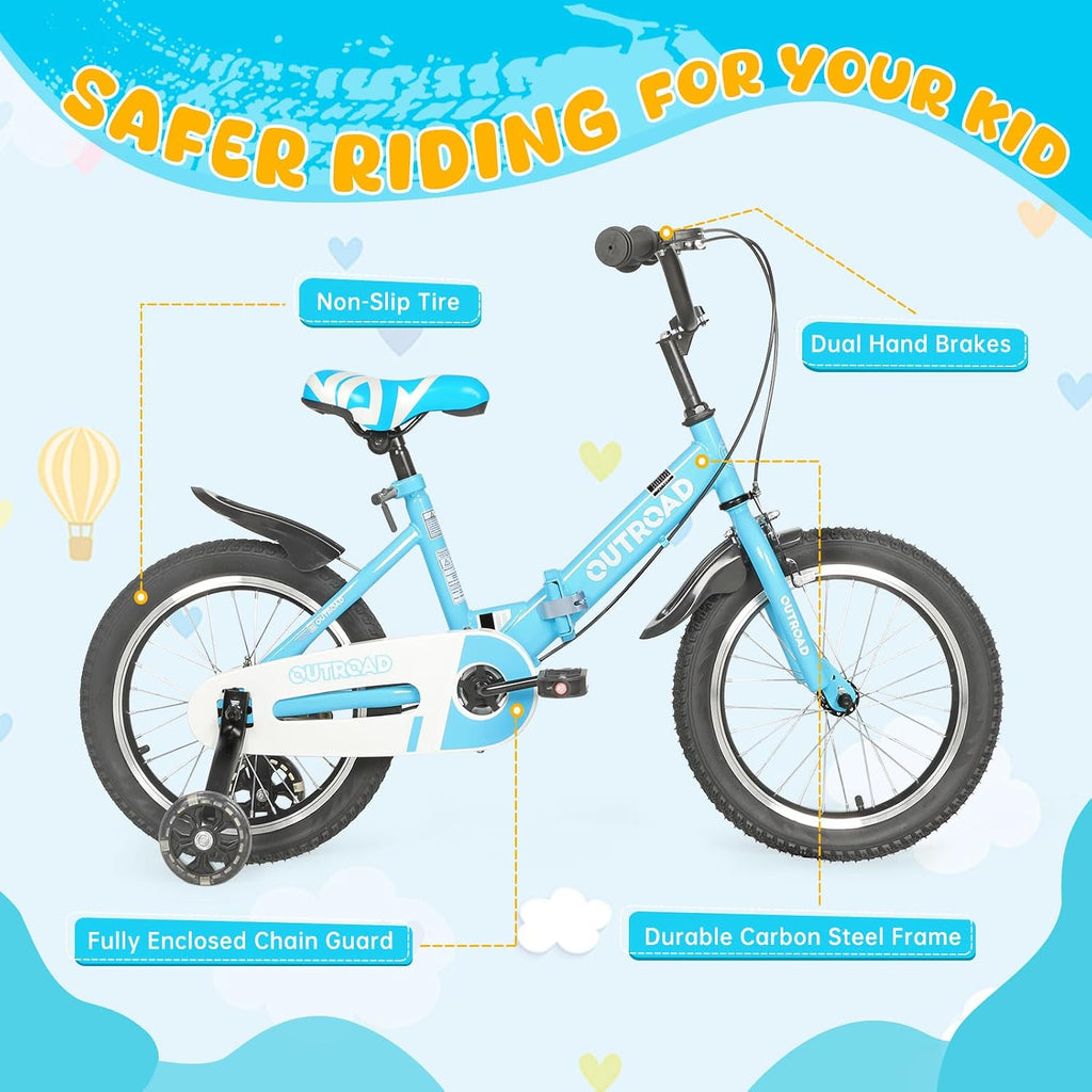 Betterland Folding Kids Bike,14/16/18 Inch Children Bicycle with Training Wheels and Dual Handbrakes Toddler Sport Bicycle for 3-9 Years Old Boys and Girls