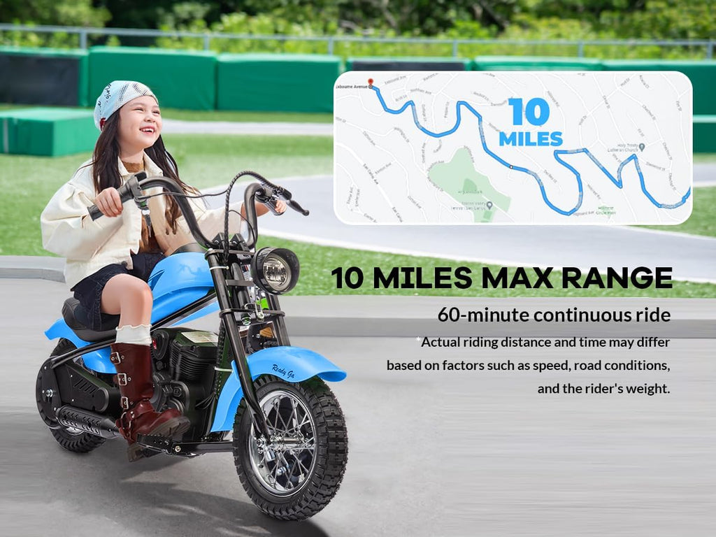 Garveelife Electric Dirt Bike, 15 Mph & 150 LB Max, 24V Ride On Toy for Big Kids w/Led Lights & Power Display, 300W Chain-Driven Motor, Two Speed, Handbrake, Leather Seat, 12 in Air-Filled Tires, Blue
