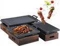 Portable BBQ Grill, Japanese-Korean Household Wooden Alcohol Stove BBQ Grill with Wooden Base for Indoor Dining Table, Camping, Outdoor Garden BBQ,35cm