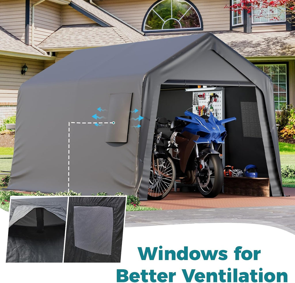 EROMMY 8x14 FT Heavy Duty Carport with All-Steel Metal Frame, Portable Garage with Reinforced Base, All-Season Car Canopy for Car, Boat, Truck