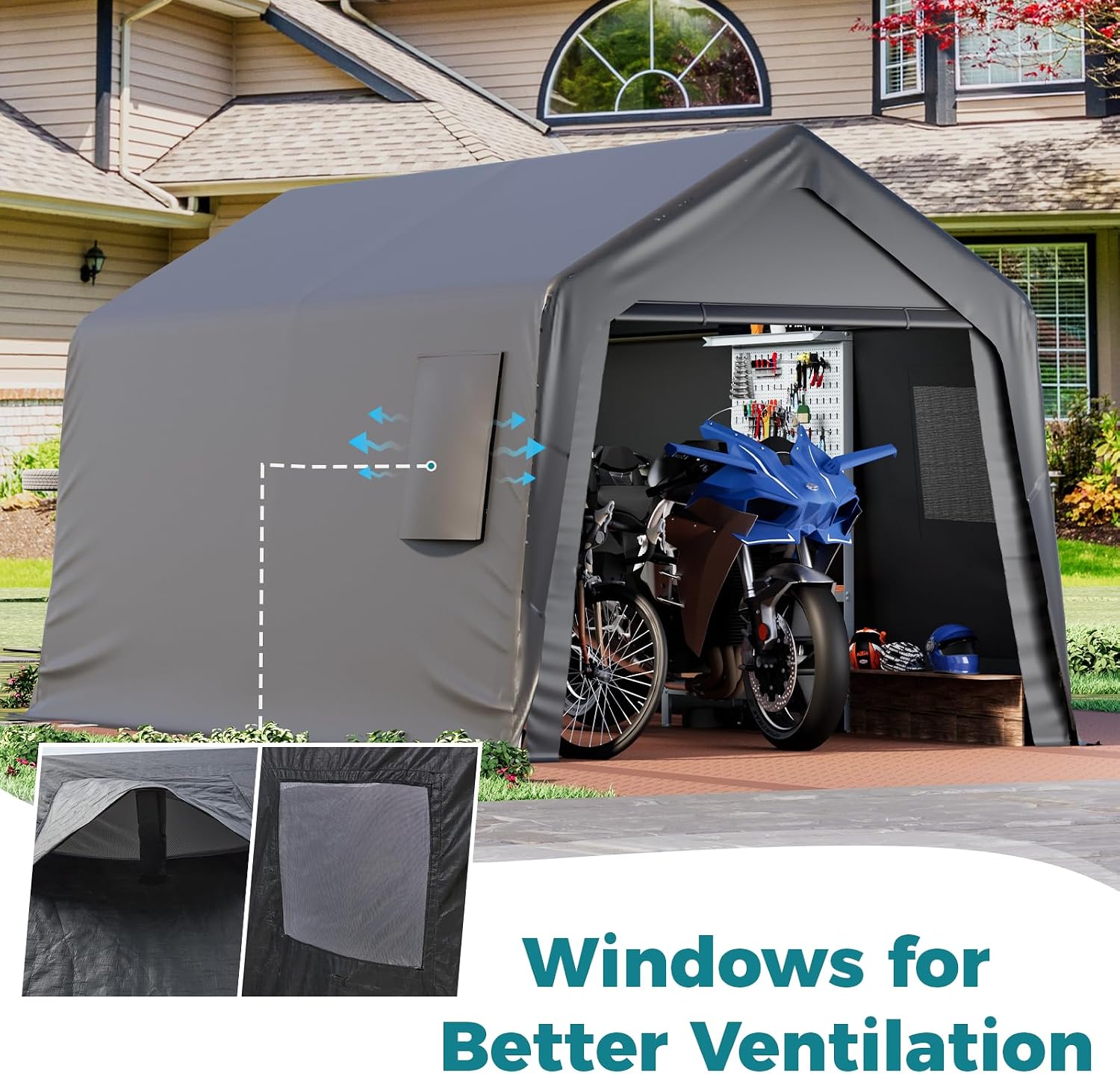 EROMMY 8x14 FT Heavy Duty Carport with All-Steel Metal Frame, Portable Garage with Reinforced Base, All-Season Car Canopy for Car, Boat, Truck