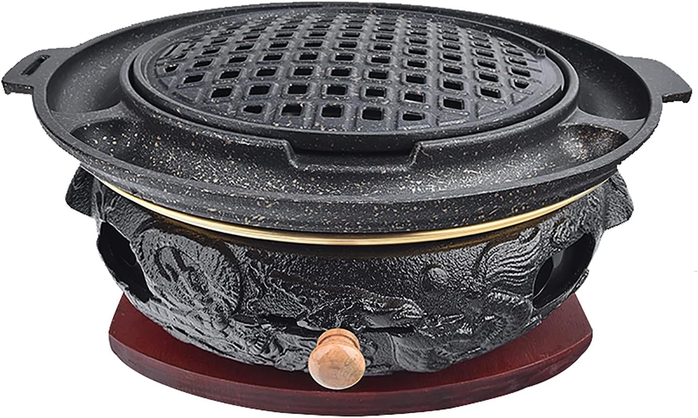 BBQ Barbeque Barbecue Grill, BBQ, Top Korean Smokeless Charcoal Dragon Pattern Cast Iron Grill, Maifan Stone Baking Pan, 18 Styles (Color : P)