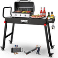 NUUK 31'x17' Heavy Duty Folding Grill Table Cart with Locking Wheels Side Shelves 300LBS Capacity for Griddles Pizza Ovens Outdoor Cooking Perfect for Outdoor Countertop and Grill Prep Table Use