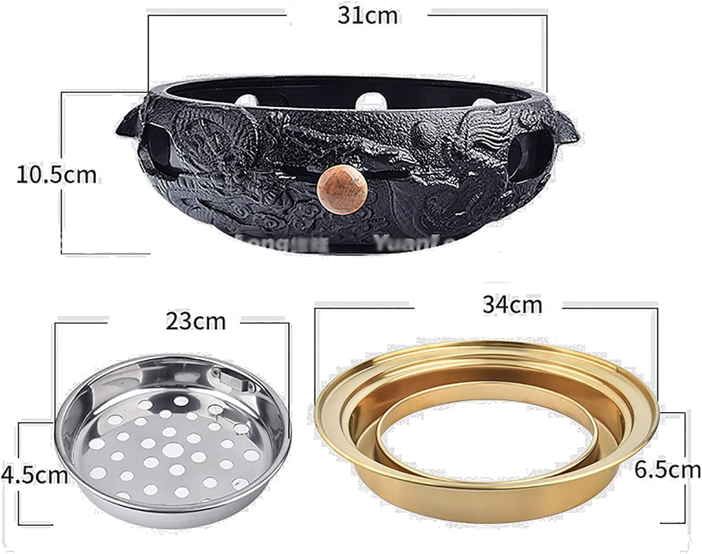 BBQ Barbeque Barbecue Grill, BBQ, Top Korean Smokeless Charcoal Dragon Pattern Cast Iron Grill, Maifan Stone Baking Pan, 18 Styles (Color : P)