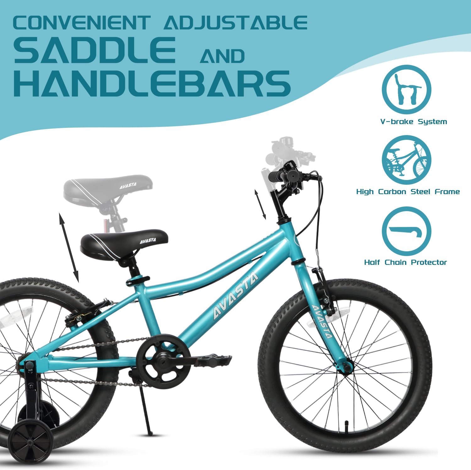 AVASTA Bilbo 18 20 24 Inch Kids Bike for Boys Girls 5-14 Years Old, Retro Style High Carbon Steel Bicycle with Adjustable Handlebars and Seat, Dual V-Brakes, Kickstand, Multiple Colors