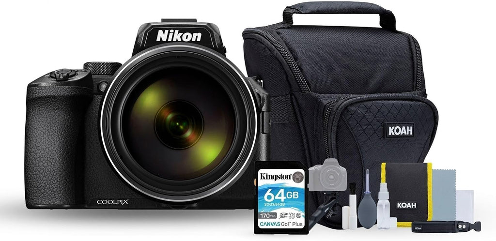 Nikon COOLPIX P950 Digital Camera (Black) Bundle with Holster Camera Case and Accessory Bundle for DSLR, Mirrorless, and Camcorders, 64GB SDXC Canvas Go Plus 170MBPS Read Memory Card (3 Items)