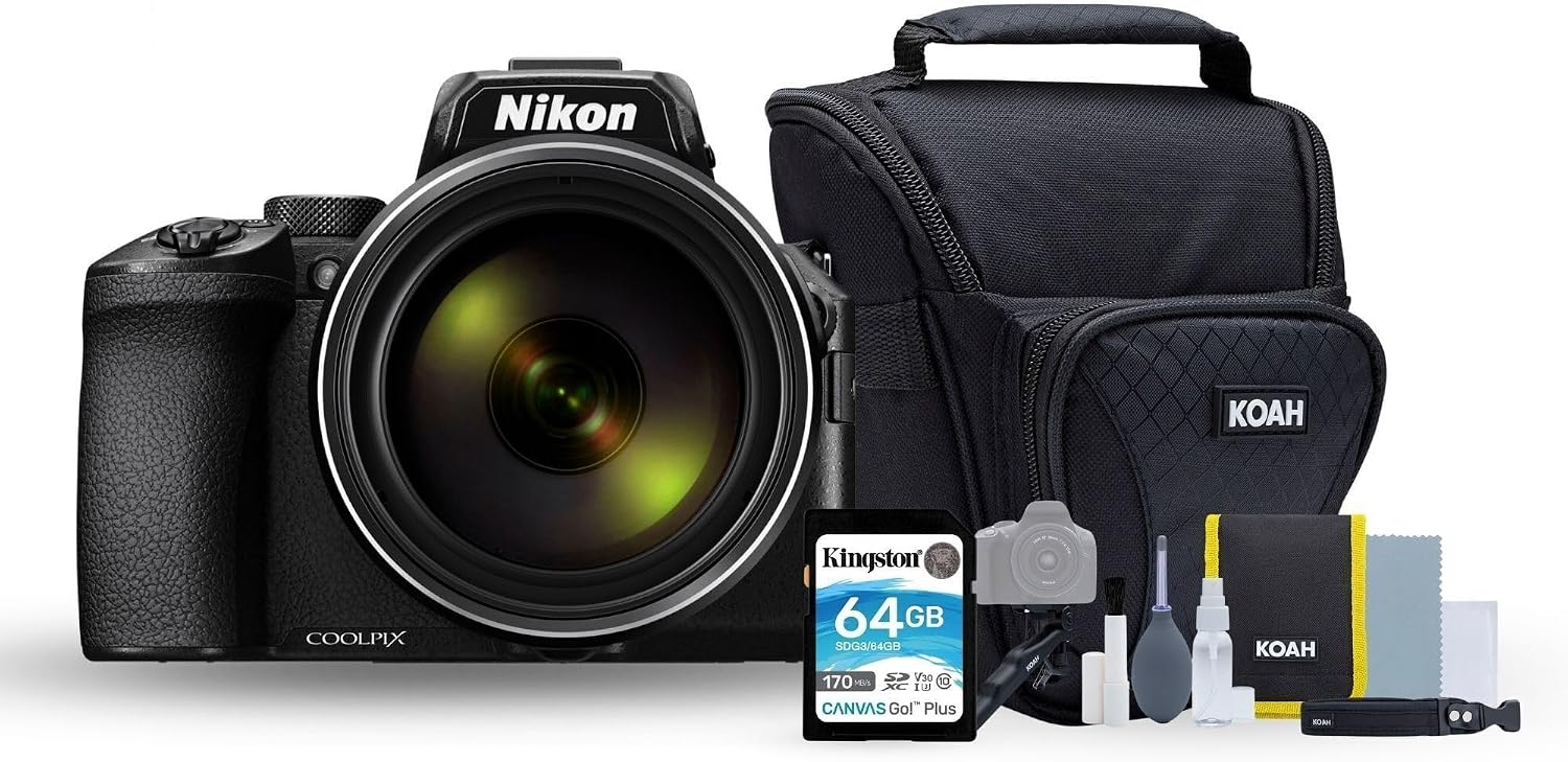 Nikon COOLPIX P950 Digital Camera (Black) Bundle with Holster Camera Case and Accessory Bundle for DSLR, Mirrorless, and Camcorders, 64GB SDXC Canvas Go Plus 170MBPS Read Memory Card (3 Items)