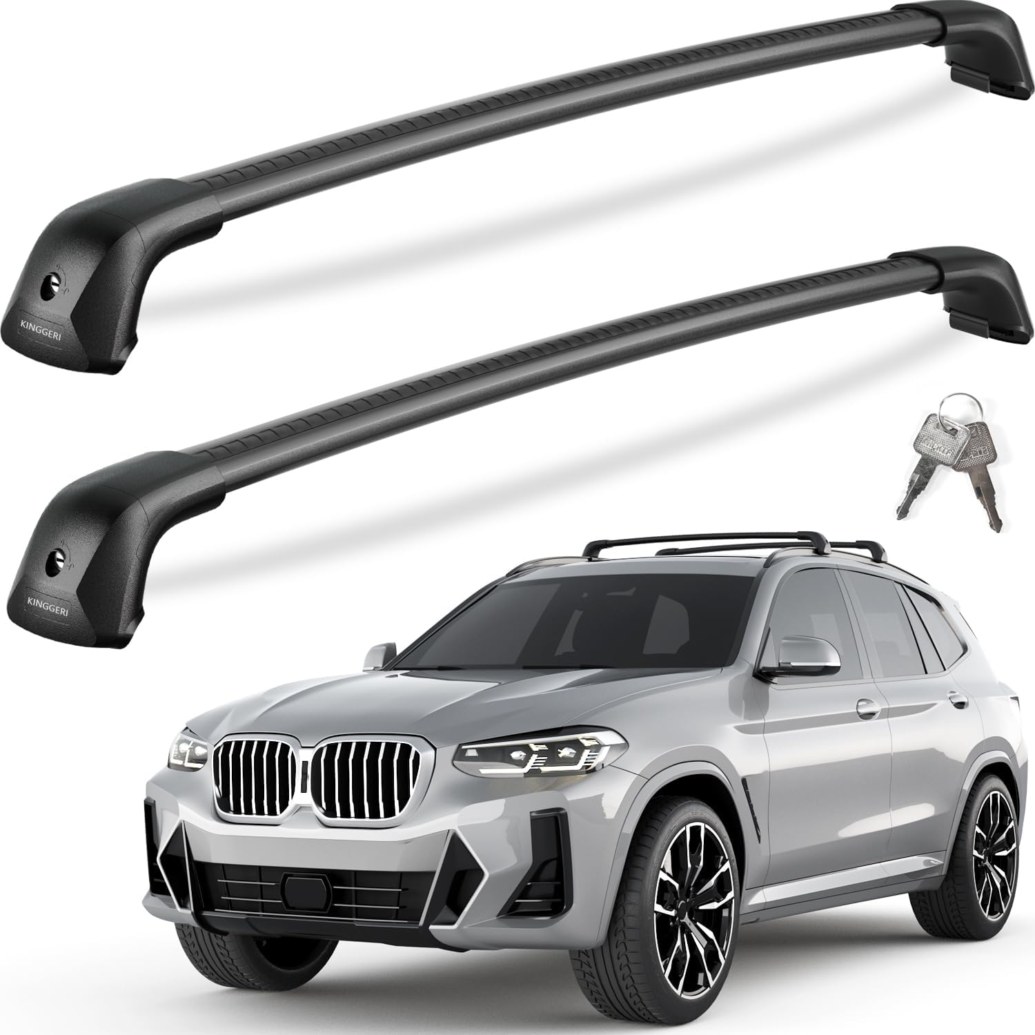 KINGGERI 330lb Lockable Roof Rack Cross Bars Compatible with BMW X3 G01 2018-2026 with Flush Side Rails, Heavy Duty Rooftop Aluminum Roof Rails Crossbars Cargo Anti-Theft Luggage Accessories