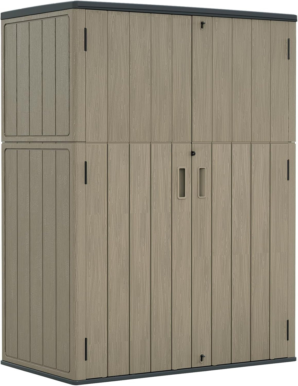 ZZM 57 Cu.ft Outdoor Storage Shed with Floor HDPE Double-Wall Resin Sheds Outdoor Storage, Lockable Weatherproof Storage Cabinet Fit for Garden Tools, Garage can, Bike, Patio Furniture, Brown