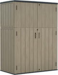 ZZM 57 Cu.ft Outdoor Storage Shed with Floor HDPE Double-Wall Resin Sheds Outdoor Storage, Lockable Weatherproof Storage Cabinet Fit for Garden Tools, Garage can, Bike, Patio Furniture, Brown