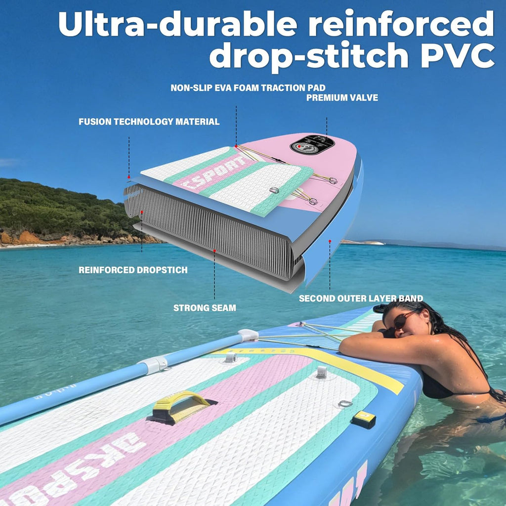 AKSPORT 11' Inflatable Stand-Up Paddle Board with Upgraded SUP Accessories Kit | Extra Wide 34' Design | Non-Slip Deck | Premium SUP Board for Adults & Youth of All Levels