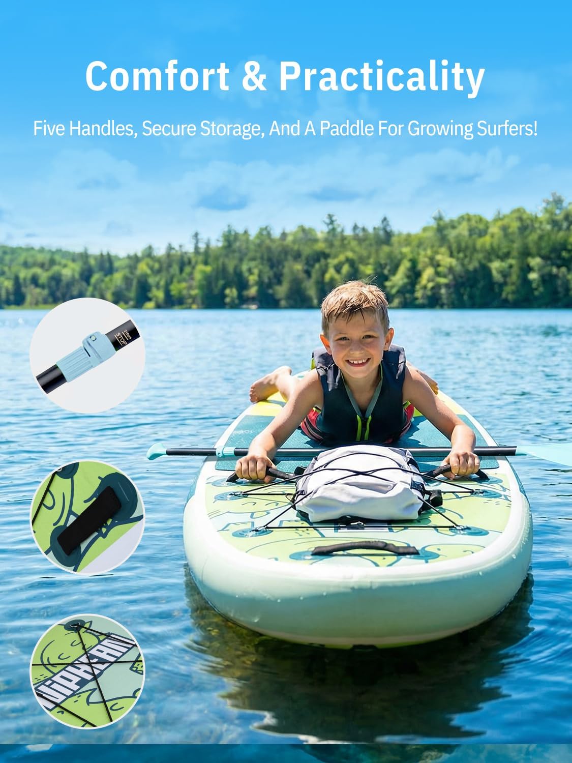 Niphean (Extra Large) Inflatable Paddle Board, SUP for 2+1 People/Family 500lbs Capacity Stand Up Paddle Board with SUP Accessories, StabilTrac Fin Non-Slip Paddleboard for Adults