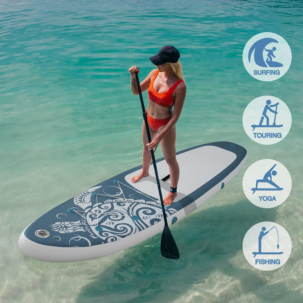 FEATH-R-LITE Inflatable Paddle Board Stand Up Paddleboards for Adults SUP with Premium Accessories Pump, Adjustable Paddle, Leash, Three Fins, Backpack