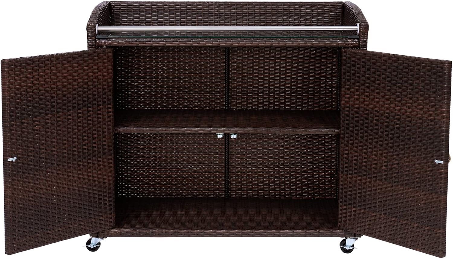 Teamson Home Veronica Outdoor Portable PE Rattan Serving Cart with Wheels, Brown