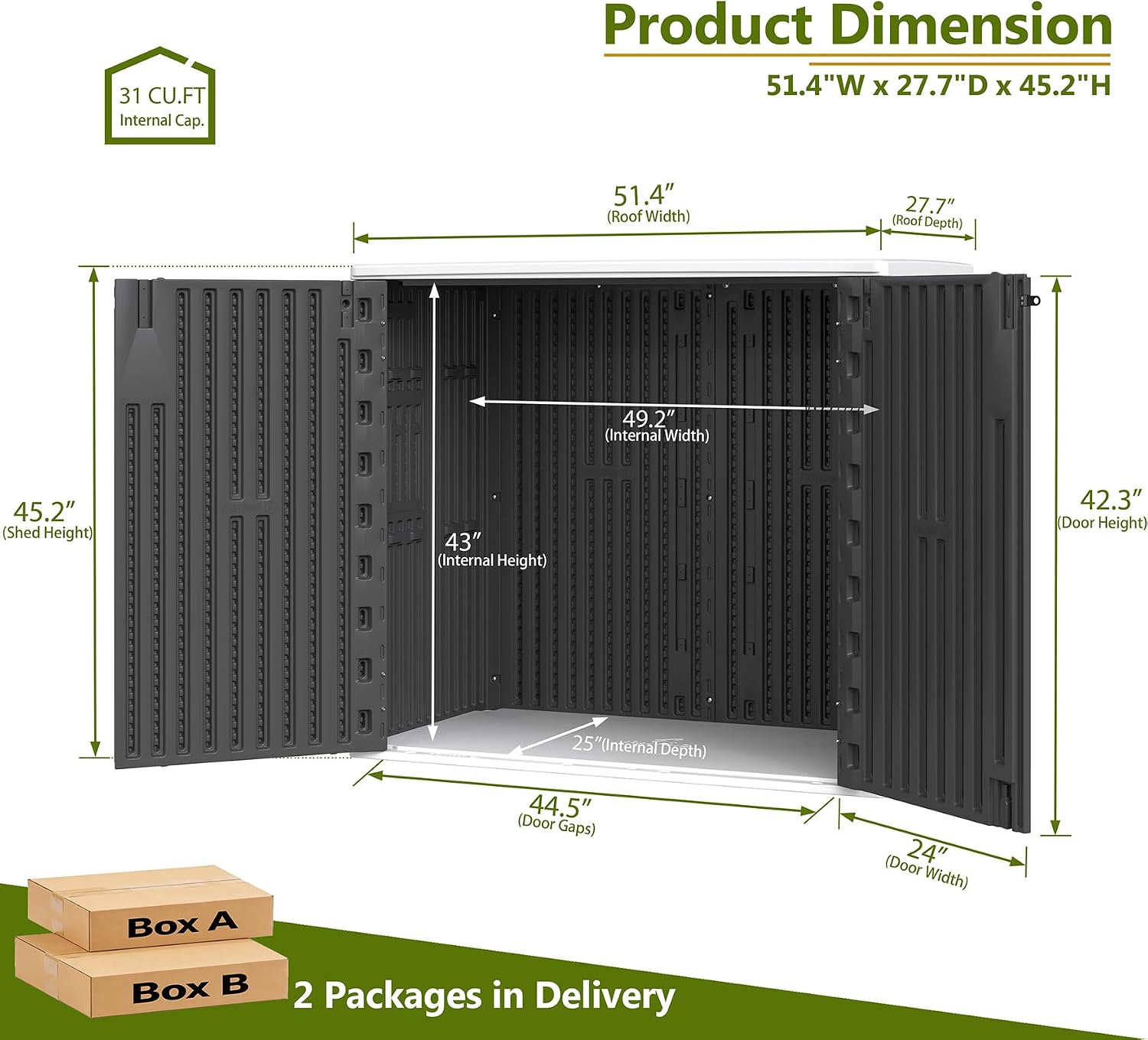 ZZM 37 Cu.ft Outdoor Storage Shed with Floor HDPE Double-Wall Resin Sheds Outdoor Storage, Lockable Weatherproof Storage Cabinet Fit for Garden Tools, Garage can, Bike, Patio Furniture, Black