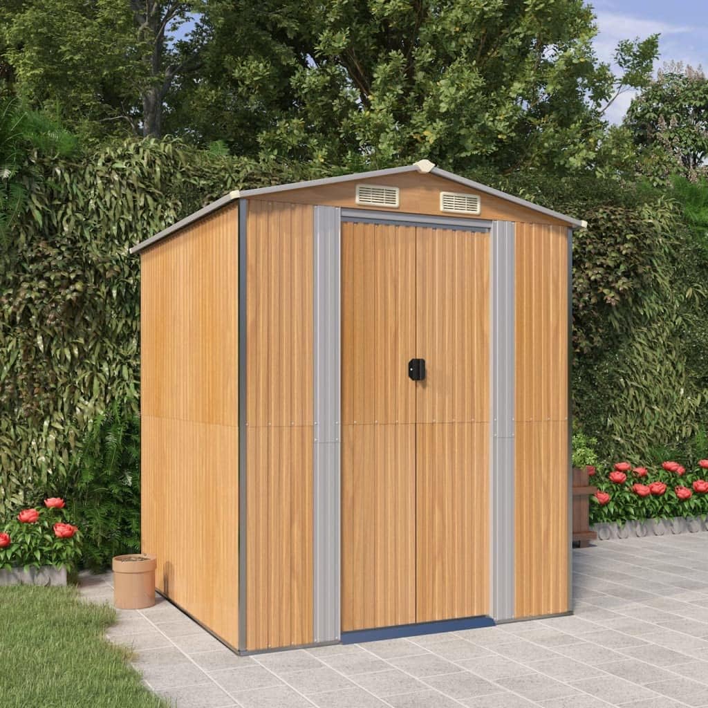 vidaXL Garden Shed - Light Brown Galvanized Steel Storage Solution / 75.6'x75.2'x87.8' / Ideal for Outdoor Tools, Garden Equipment & Pool Essentials