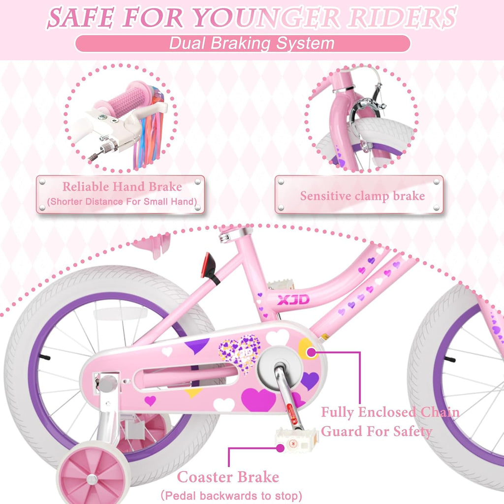 XJD Girls Bike for 2-12 Years Old Kids 12 14 16 20 Inch Toddler Bike,Retro Style Kids Bike with Training Wheels, 20 Inch Girl Bicycle with Kickstand