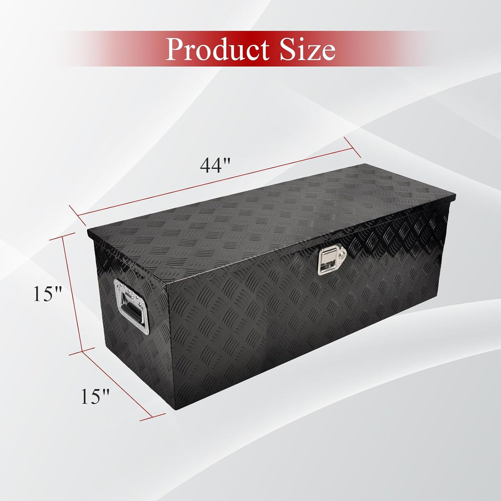 44'' Inch Aluminum Waterproof Storage Box (Truck Tool Box, Square, 15.5'' L x 44.5'' W x 15.6'' H, Black, Lockable, Unisex)