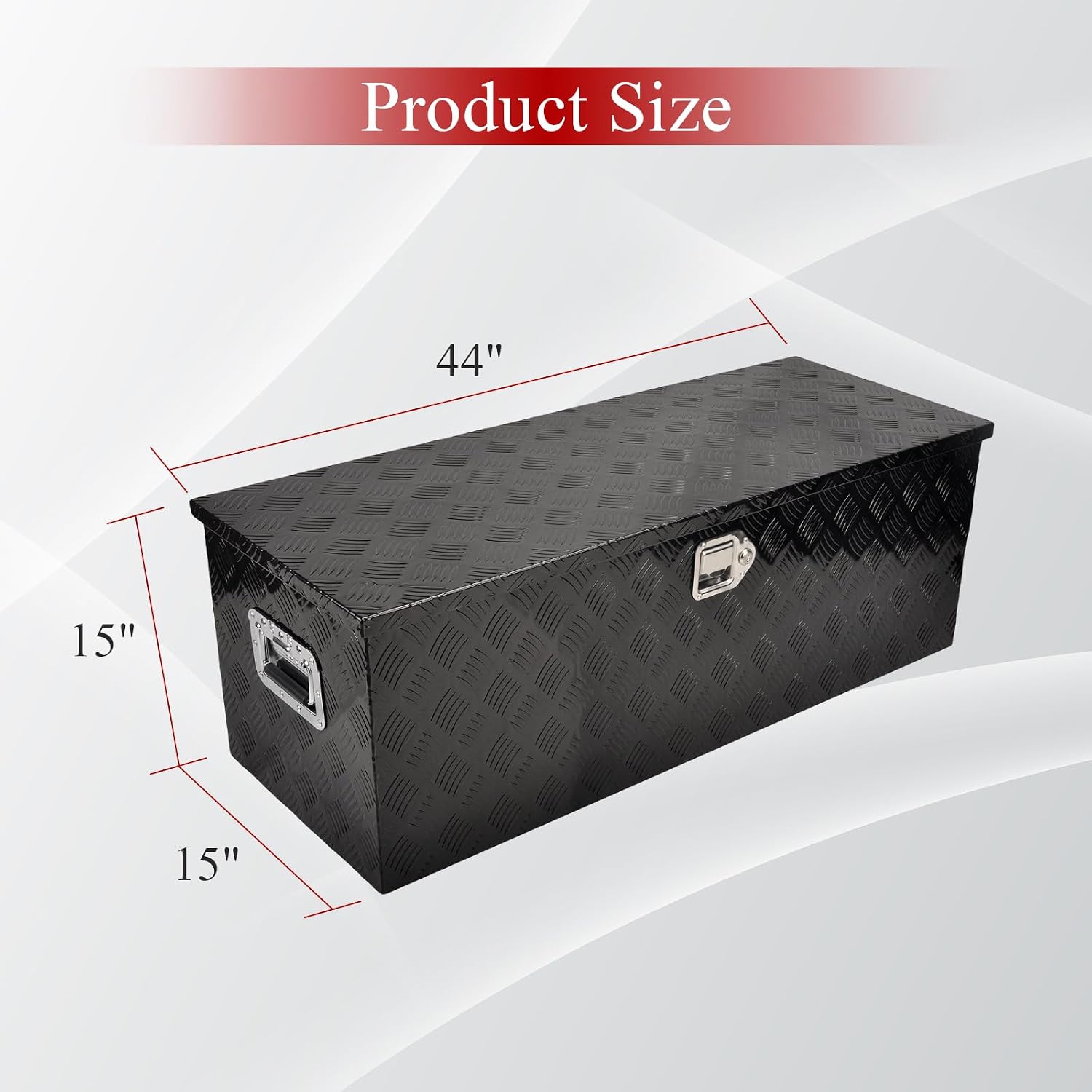 44'' Inch Aluminum Waterproof Storage Box (Truck Tool Box, Square, 15.5'' L x 44.5'' W x 15.6'' H, Black, Lockable, Unisex)