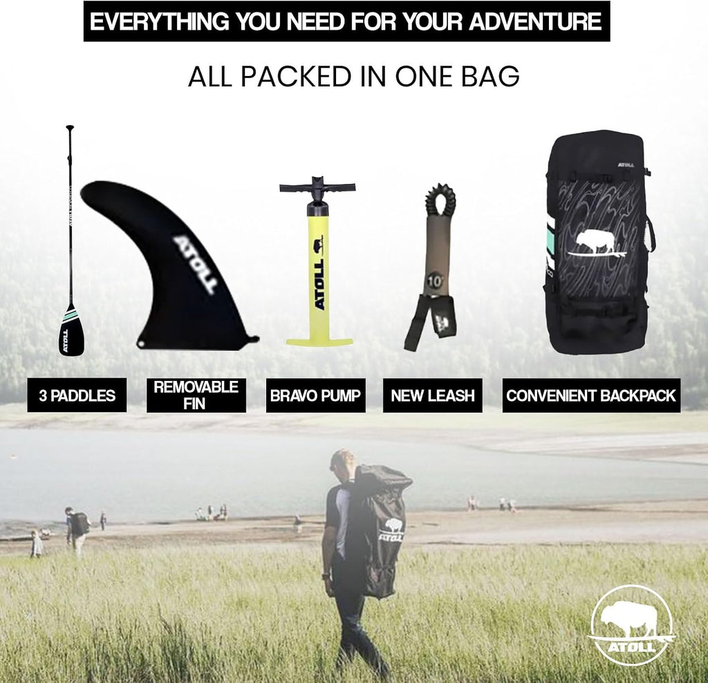 Atoll Inflatable Paddle Board with Premium SUP Stand Up Paddle Board Accessories & Back Pack, Non-Slip Comfort Deck for Unisex Adult