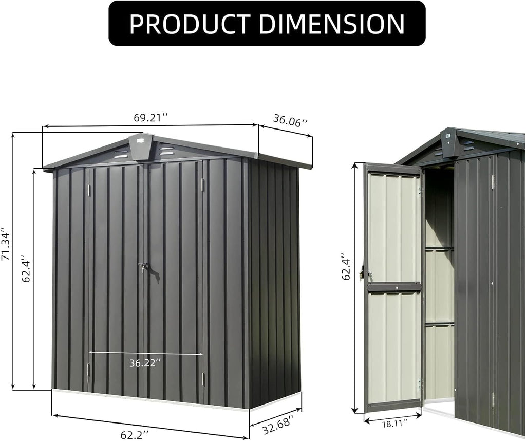 Domi Outdoor Storage Shed 5.7' x 3', Metal Garden Shed with Galvanized Steel Frame for Bike, Tools, Lawn Mowers, Pool Toys, Outdoor Storage Cabinet with Lockable Door for Garden Lawn Patio (Dark Grey)