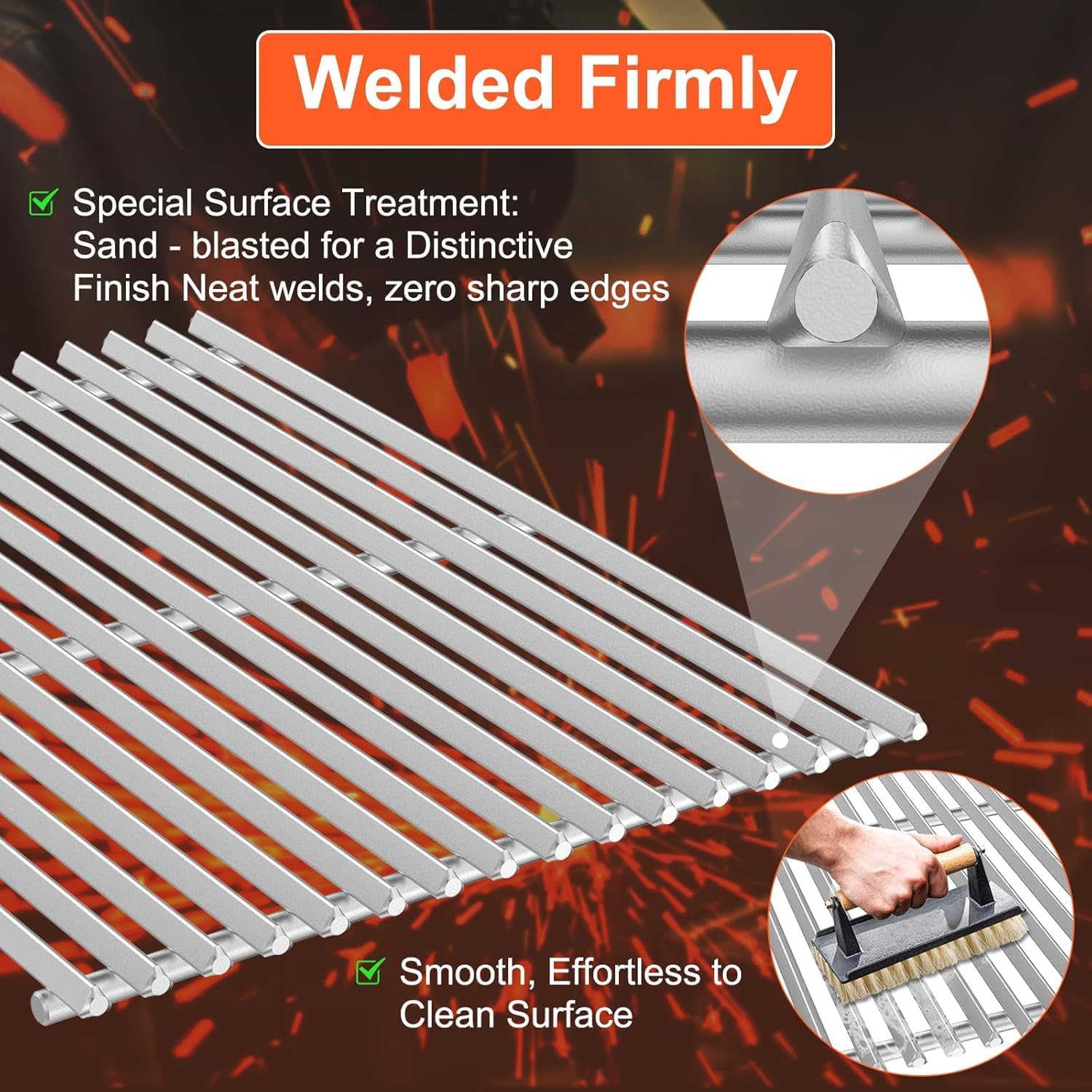 QuliMetal 9.5MM Grill Grates for Weber Genesis II E-410/E-415/E-435, Grill Parts for Genesis II/LX E-440 Series Gas Grills, 304 Stainless Steel Grill Grates Parts for Weber GS4 66089 66097