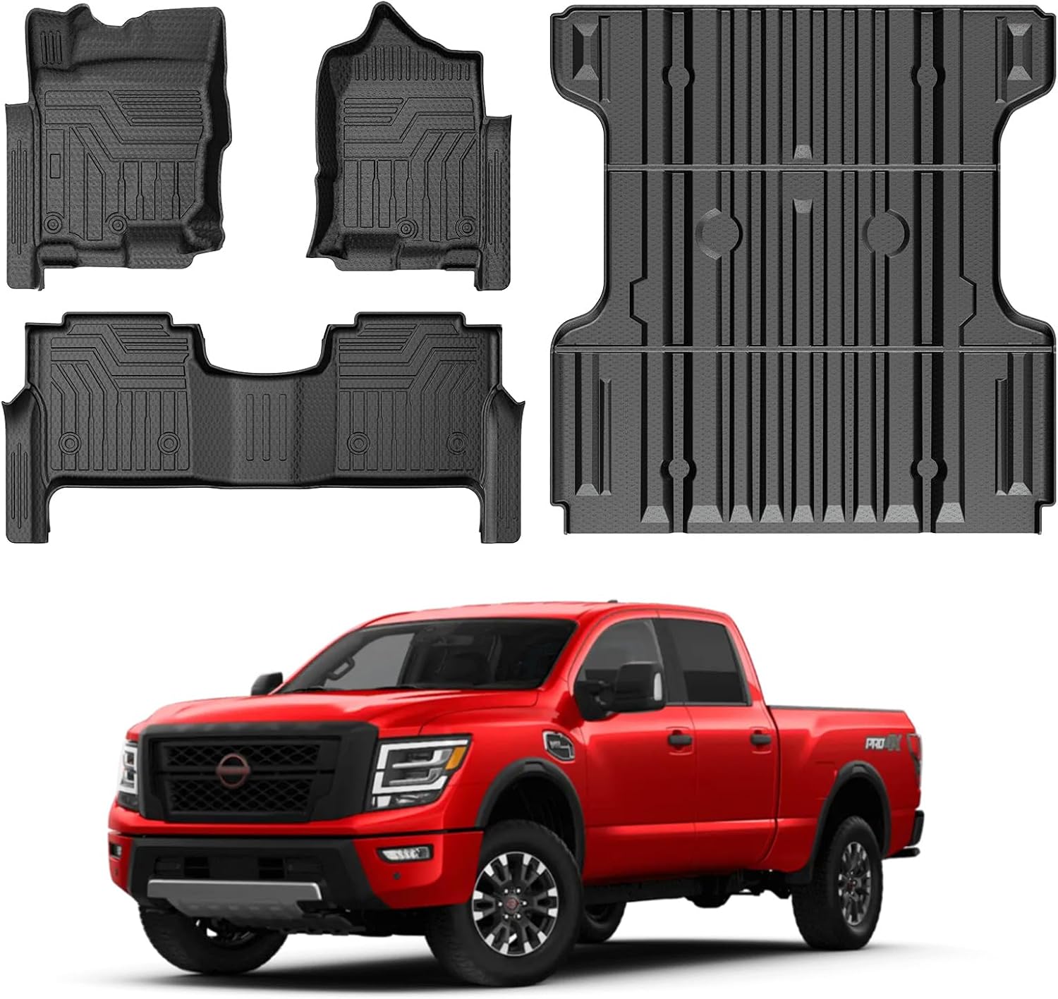 Mixsuper Floor Mats Bed Mat for 2017-2024 Nissan Titan,2016-2024 Titan XD Crew Cab, 5.6FT Truck Bed Liner All Weather Truck Bed Liner and 2 Row Floor Liners Set Black