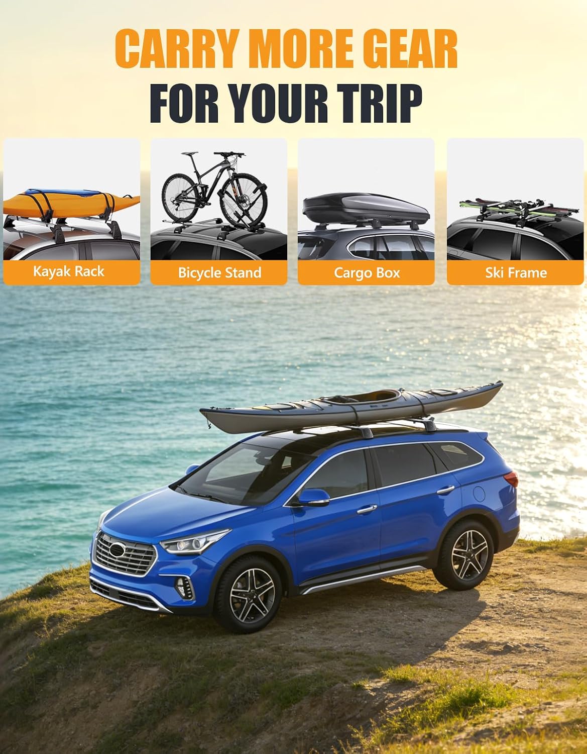 KINGGERI 330lbs Roof Rack Cross Bars Fit for 2019-2023 Hyundai Santa Fe & Santa Fe Hybrid, Lockable Heavy Duty Full Metal Aluminum Roof Rack Cross Bars Cargo Hauler Bag Luggage Kayak Car Accessories
