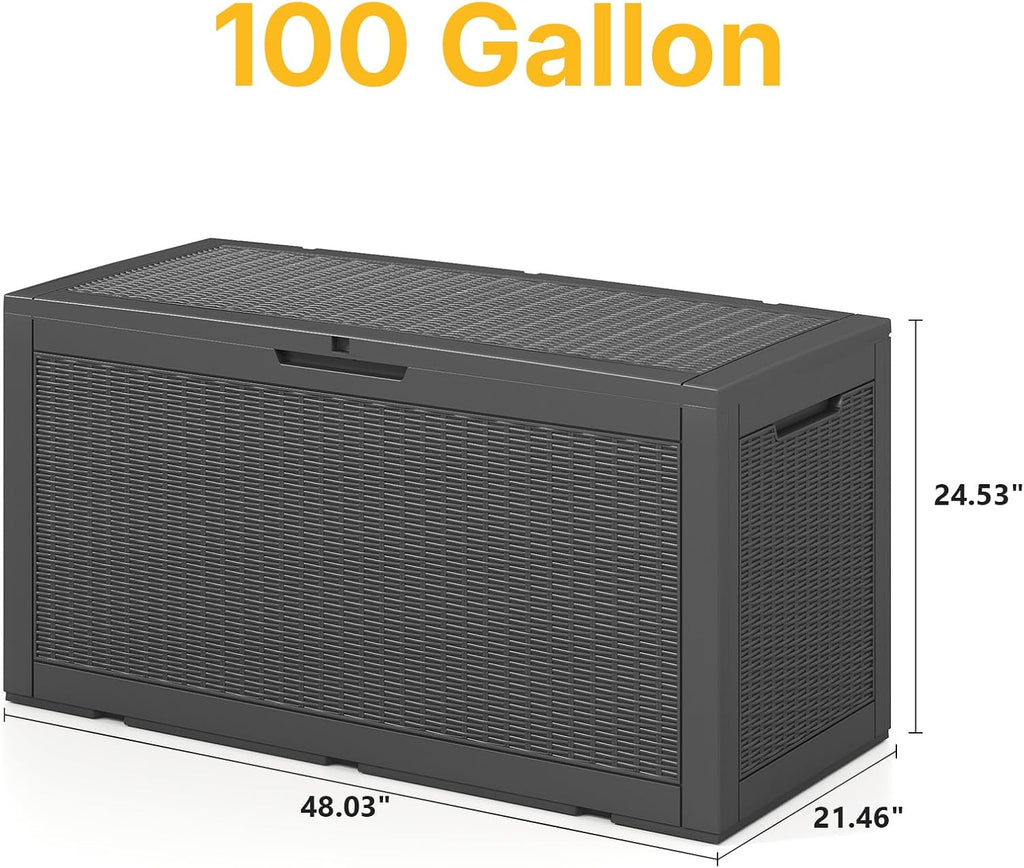 Skepphlay 100 Gallon Deck Box Outdoor Waterproof, Rattan Outdoor Storage Box, Patio Storage Boxes for Cushions, Pillow, Garden Tools, Equipment