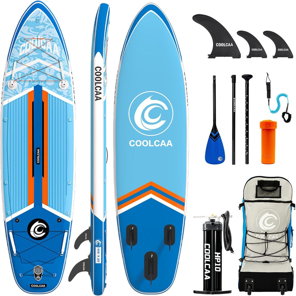 COOLCAA Dolphin Inflatable Paddle Board, Extra Wide & Stable SUP for Family and Beginners, Versatile for Water Activities, with Complete Accessories & Backpack