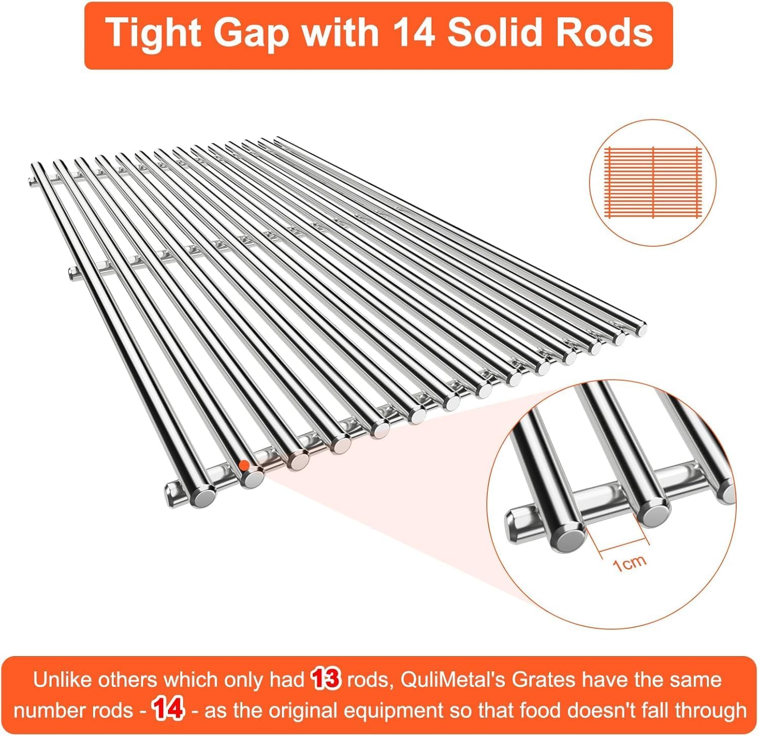 QuliMetal SUS304 9MM Grill Grates for Weber Genesis II E-410/E-415/E-435, Grill Parts for Genesis II/LX E-440 Series Gas Grills, 304 Stainless Steel Grill Grates Parts for Weber GS4 66089 66097