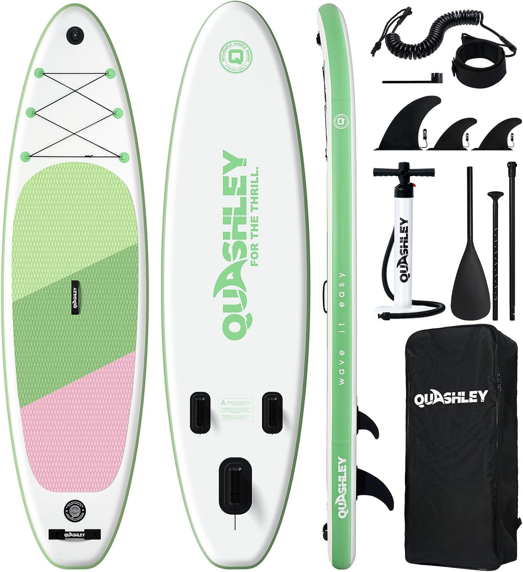 Quashley Inflatable Stand Up Paddle Board,Inflatable Paddleboards 32/34 Inch Wide,All Around SUP for Beginners with Lightweight Paddle,Hand Pump,Backpack,Leash,Durable & Portable iSUP Board