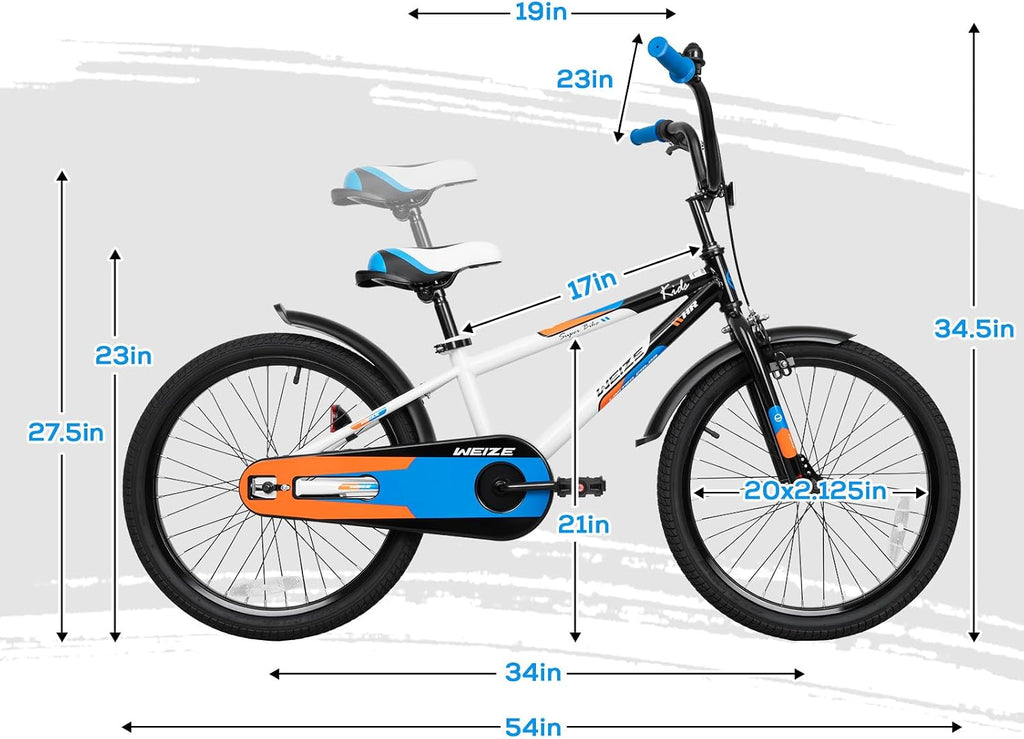 WEIZE Kids Bike, 16 20 Inch Children Bicycle for Boys & Girls Ages 4-12 Years Old, Rider Height 41-62 Inch, Adjustable Seat & Handlebars, Coaster Brake, Multiple Color Options