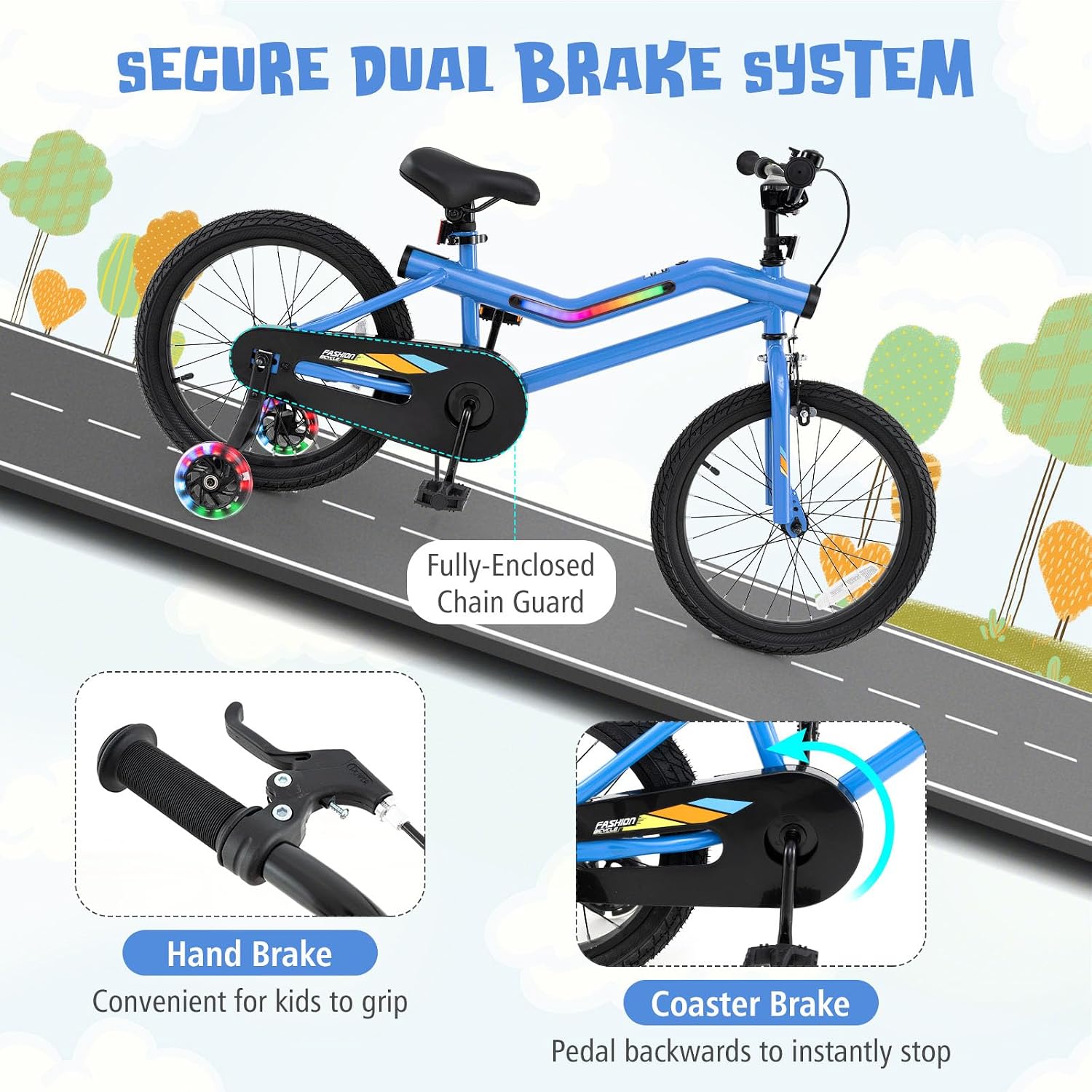 BABY JOY Lighted Kids Bike, 16 18 Inch Children Bicycle with 7-Mode LED Lighted Frame, Headlight, Flash Training Wheels, Dual-Brake, 95% Pre-Assembled, Girls Boys Bike for 4-8 Years