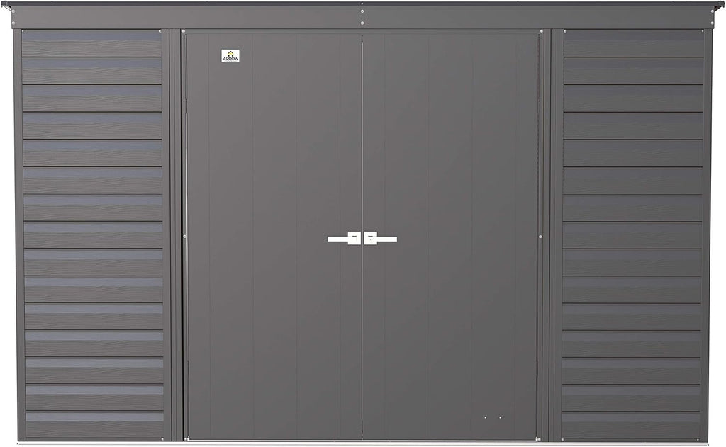 Arrow Select 10' x 4' Outdoor Lockable Steel Storage Shed Building, Charcoal