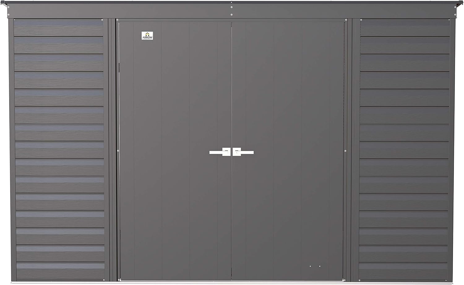 Arrow Select 10' x 4' Outdoor Lockable Steel Storage Shed Building, Charcoal