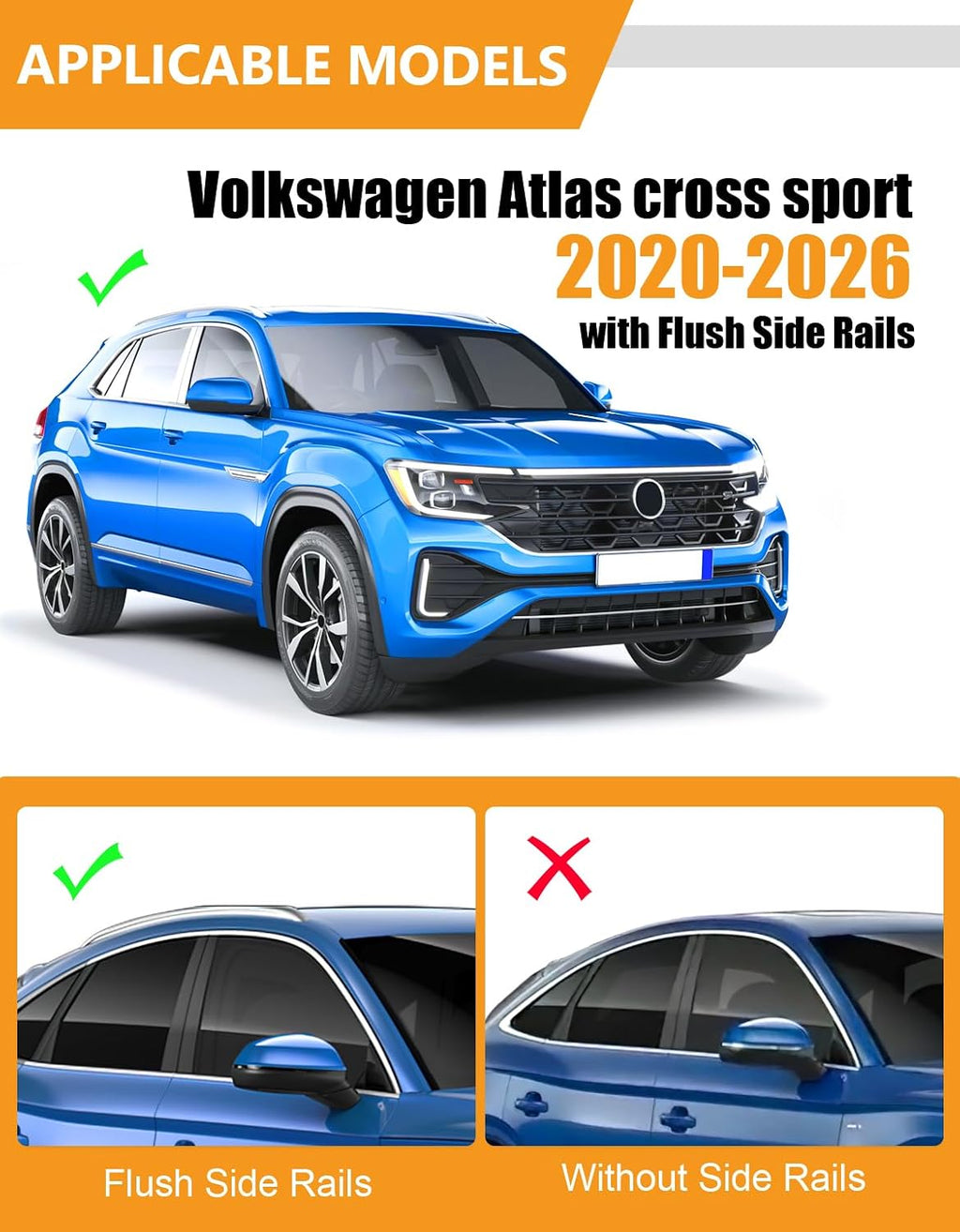 KINGGERI 330Lbs Lockable Roof Rack Cross Bars Compatible with Volkswagen VW Atlas Cross Sport 2020-2026 (with Flush Side Rails), Heavy Duty Aluminum Crossbars All Metal Accessories