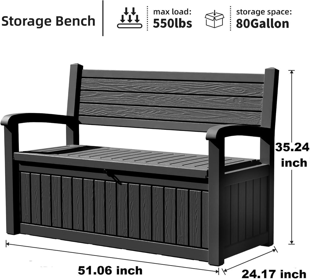 DRATO 75 Gallon Storage Bench Deck Box Outdoor Indoor,Lockable Durable All-Weather Seating with Hidden Storage,Deck Storage for Garden, Pool, Patio